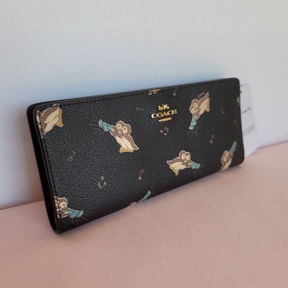 COACH Slim Bifold in Coated Canvas with Musical Penguin Print-⭐FINAL PRICE $99.⭐ - Picture 3 of 16